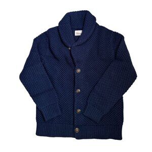 Bolivares Wool Knit Cardigan Chunky Navy Blue Made in Peru Shawl Collar Sweater